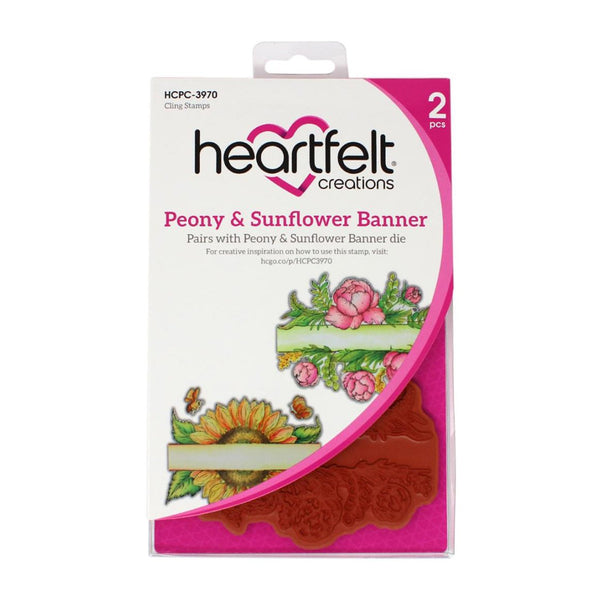 Heartfelt Creations Cling Rubber Stamp Set - Peony & Sunflower Banner