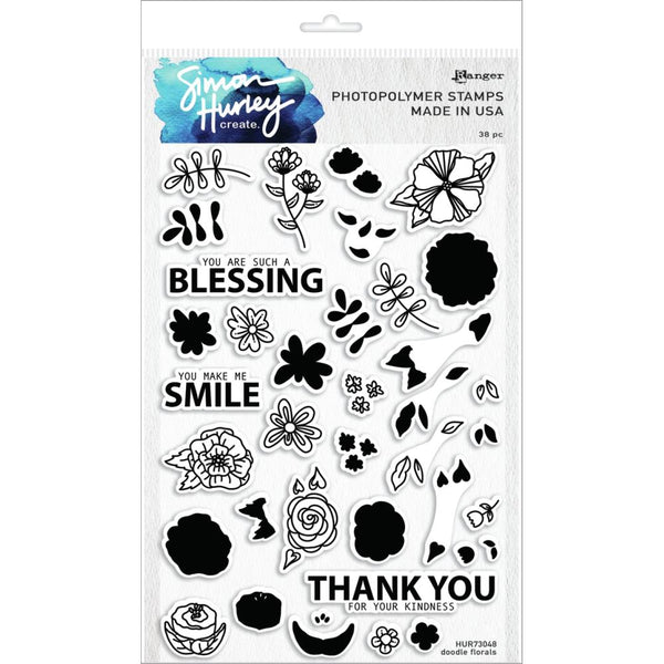 Simon Hurley create. Cling Stamps 6in x 9in - Doodle Florals