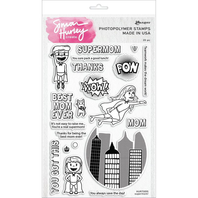 Simon Hurley create. Cling Stamps 6in x 9in - Supermom!*
