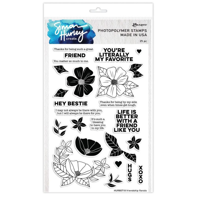 Simon Hurley create. Clear Stamps 6"x 9"- Friendship Florals*