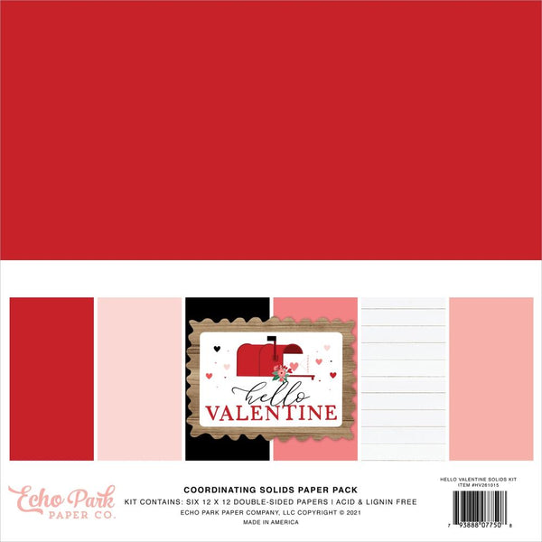 Echo Park Double-Sided Solid Cardstock 12"x 12" 6 pack - Hello Valentine, 6 Colours*