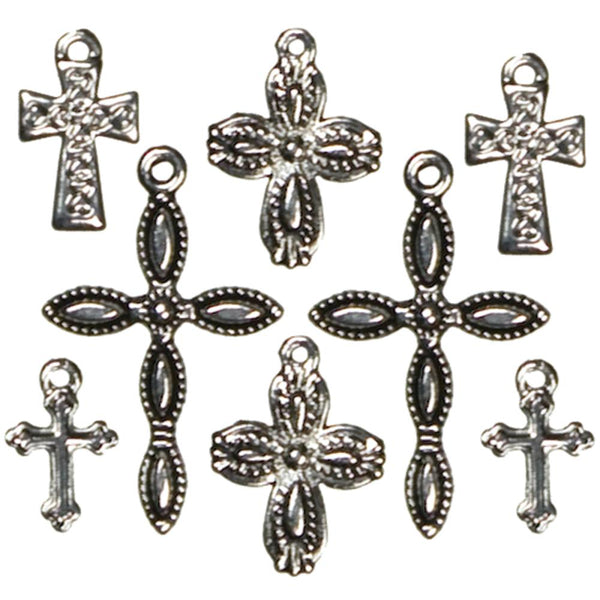Jewellery Basics Metal Charms - Silver & Black Crosses 8 pack