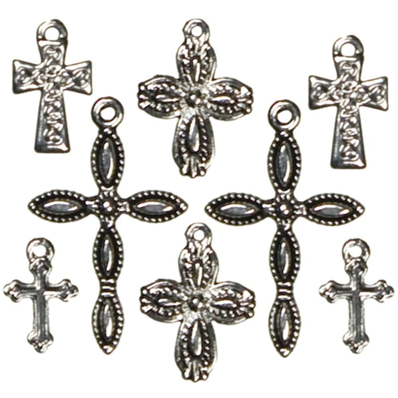 Jewellery Basics Metal Charms - Silver & Black Crosses 8 pack*