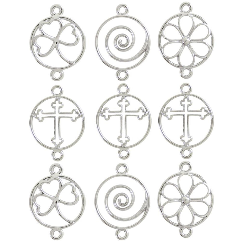 Jewellery Basics Metal Charms - Silver Shapes 9 pack