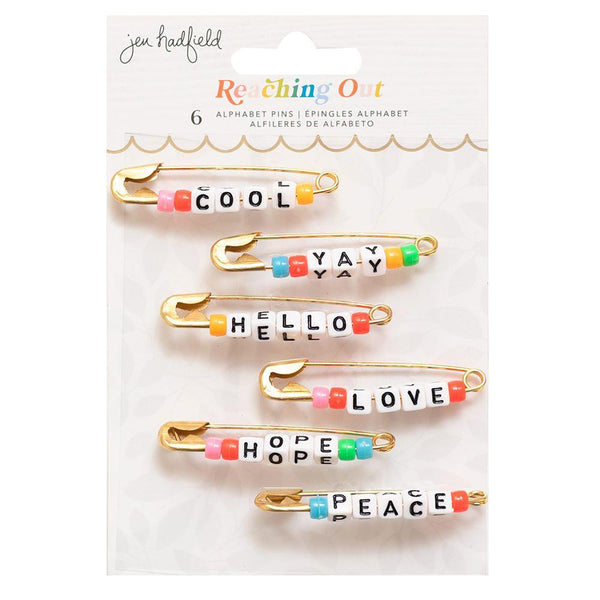 Jen Hadfield Reaching Out Metal Safety Pins - W/Phrase Beads