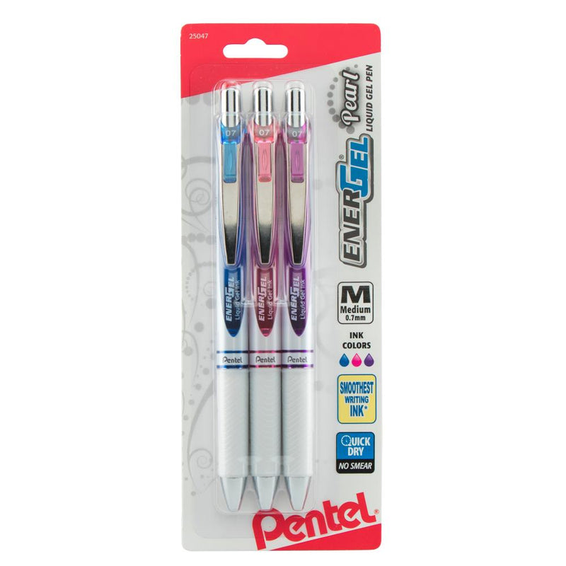 EnerGel RTX Refillable Liquid Gel Pen, 0.7mm, Blue Ink 3-pk