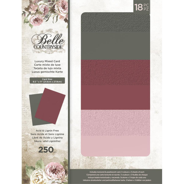 Crafter's Companion Belle Countryside Luxury Mixed Cardstock 8.5"x 11" 18 pack - Textured & Pearlescent