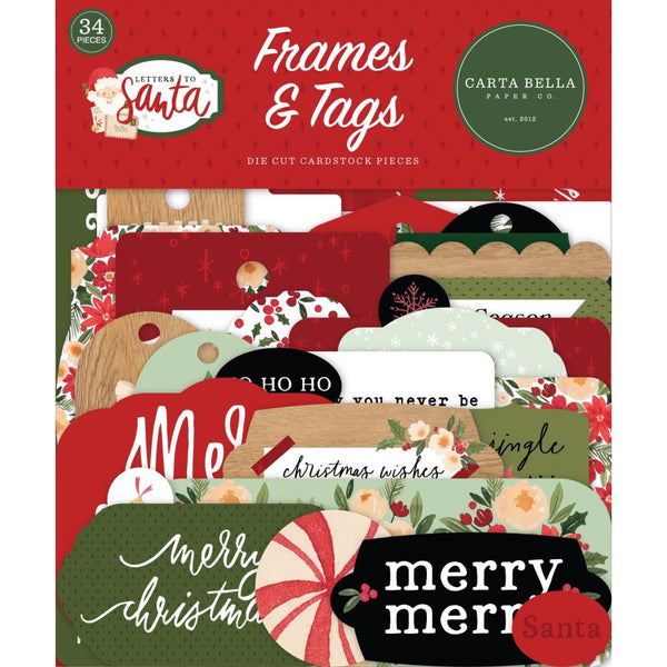 Carta Bella Cardstock Ephemera 34 pack - Frames & Tags, Letters To Santa*