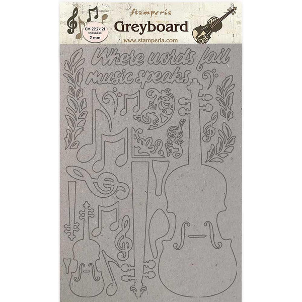 Stamperia Greyboard Cut-Outs A4 2mm Thick - Violin, Passion*