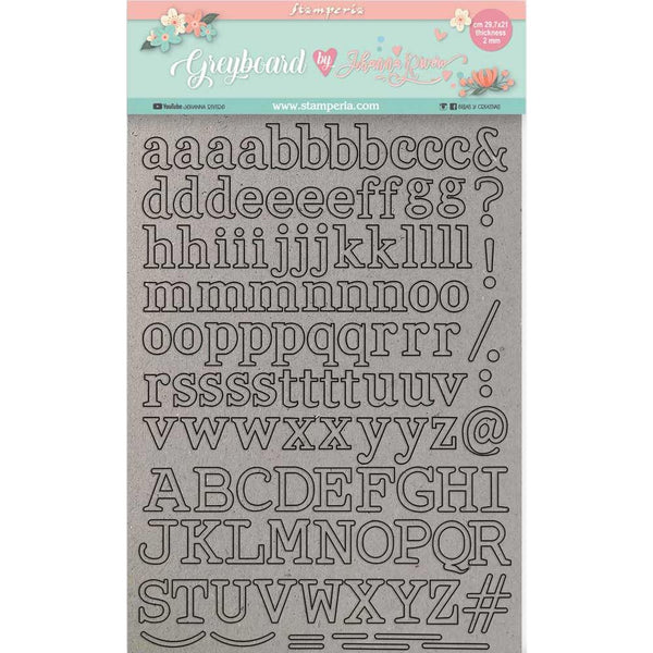 Stamperia Greyboard Cut-Outs A4 2mm Thick - Alphabet, Circle Of Love