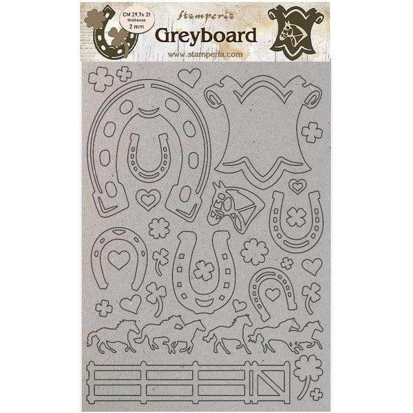 Stamperia Greyboard Cut-Outs A4 2mm Thick - Horseshoes, Romantic Horses*