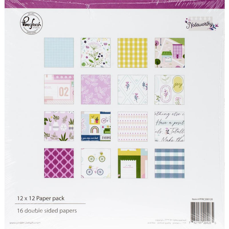 Pinkfresh Studio Double-Sided Paper Pack 12in x 12in  16 pack  Noteworthy, 8 Designs/2 Each*