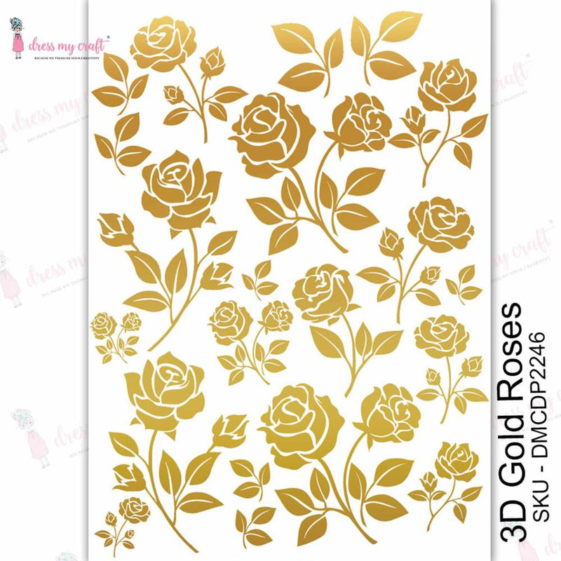 Dress My Craft Transfer Me Sheet A4 - 3D Gold - Roses*