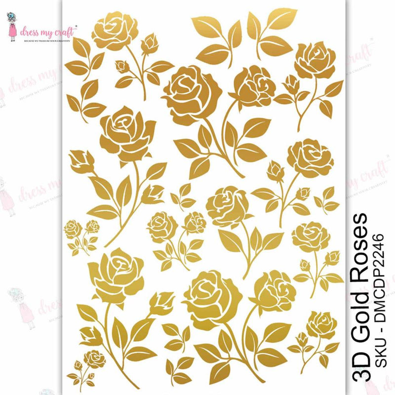 Dress My Craft Transfer Me Sheet A4 - 3D Gold - Roses*