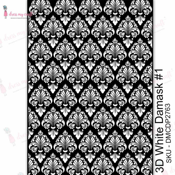 Dress My Craft Transfer Me Sheet A4 - 3D White Damask #1*