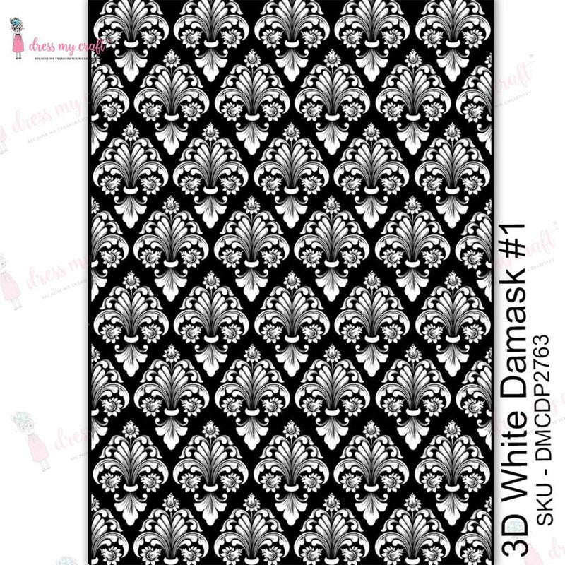 Dress My Craft Transfer Me Sheet A4 - 3D White Damask