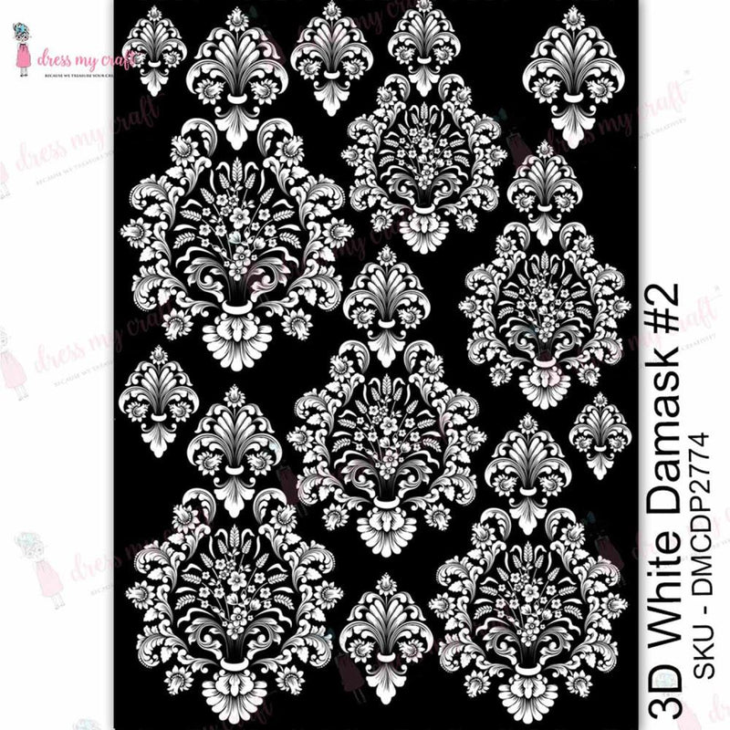 Dress My Craft Transfer Me Sheet A4 - 3D White Damask