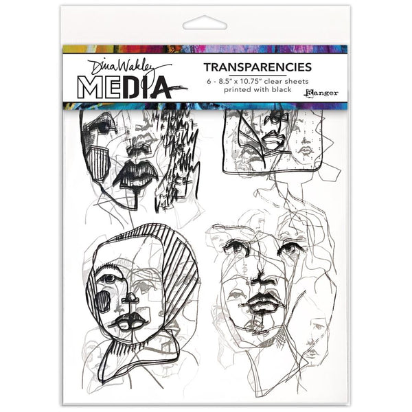Dina Wakley Media Transparencies 8.5"X10.75" 6 pack Abstract Portraits Set 2