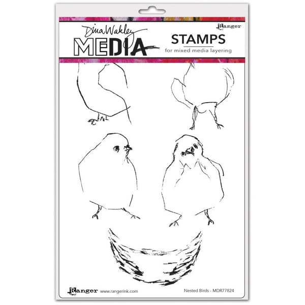 Dina Wakley Media Cling Stamps 6"x 9" - Nested Birds