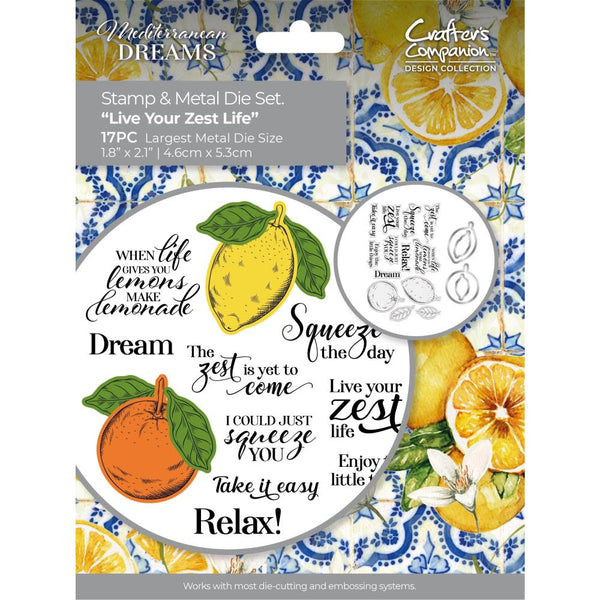 Crafter's Companion Mediterranean Dreams Stamps & Die Live Your Zest Life