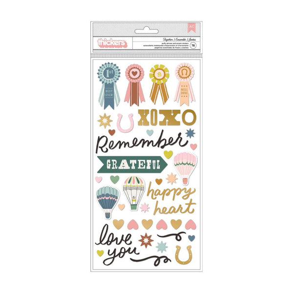 American Crafts - Maggie Holmes Market Square Thickers Stickers 78/Pkg - Together Phrase/Puffy