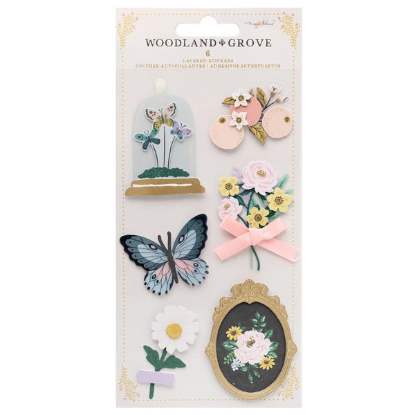 Maggie Holmes Woodland Grove Layered Stickers 6 pack  Gold Foil Accents