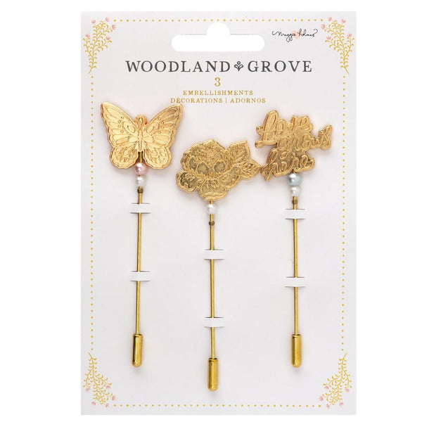 Maggie Holmes Woodland Grove Charm Pins 3 pack  with Gold Foil