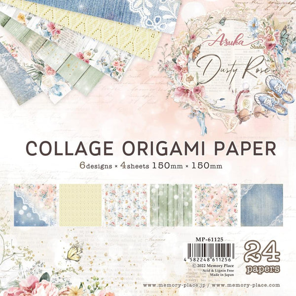 Asuka Studio Collage Origami Paper 6"x 6" 24/Pk - Dusty Rose, 6 Designs/4 Each