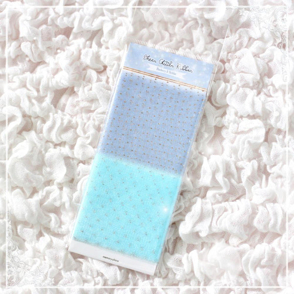 Memory Place Trim Sheer Glitter Ribbon 2.3"X 1yd Blueberry/Sky blue*