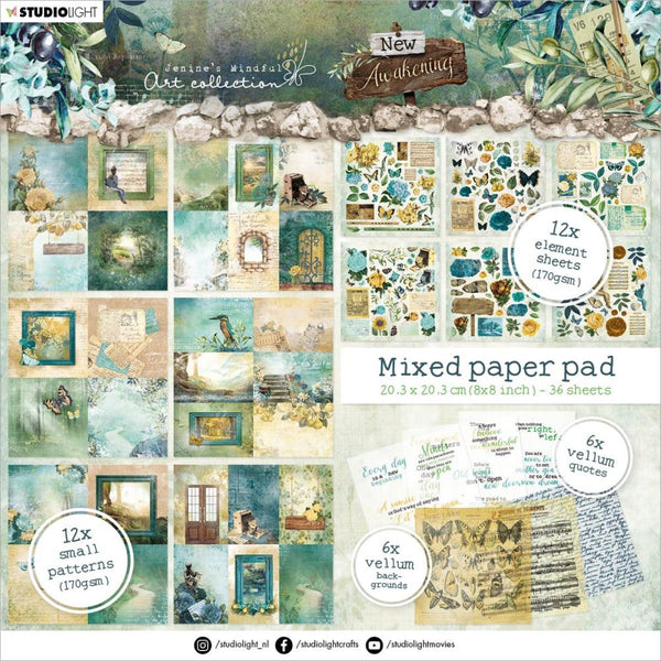 Studio Light Jenine's Mindful Art Mixed Paper Pad 8"X 8" - NR. 02, Elements & Vellum