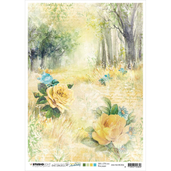 Studio Light Jenine's Mindful Art New Awakening Rice Paper Sheet A4 - NR. 06, Forest Road/Roses