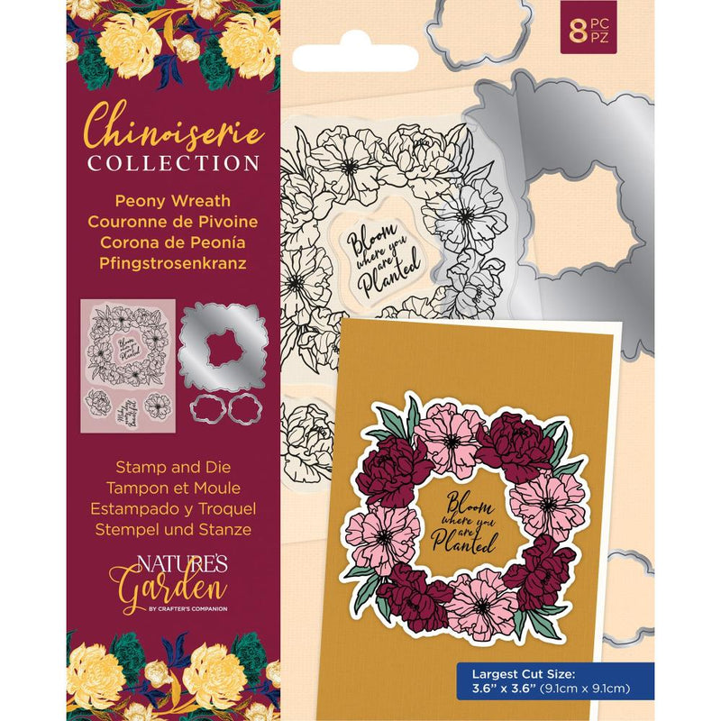 Crafter's Companion Nature's Garden Chinoiserie Stamps & Dies 8 pack - Peony Wreath