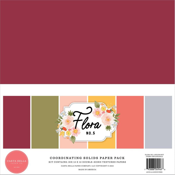 Carta Bella Double-Sided Solid Cardstock 12"X12" 6 pack - Flora No. 5, 6 Colours