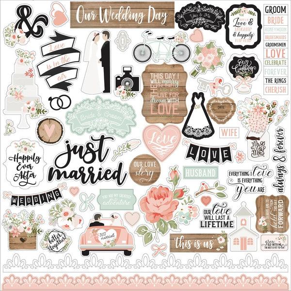 Echo Park Our Wedding Cardstock Stickers 12in x 12in - Elements