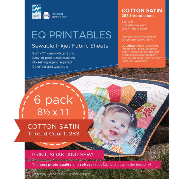 EQ Inkjet Printable Cotton Satin Fabric Sheets 8.5"x 11" 6 pack*