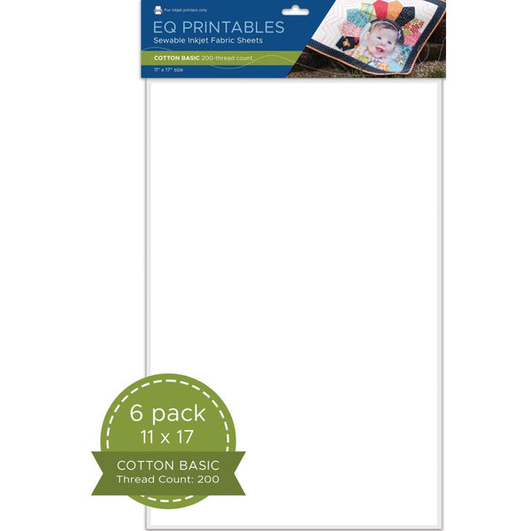 EQ Inkjet Printable Cotton Basic Fabric Sheets 11"x 17" 6 pack*