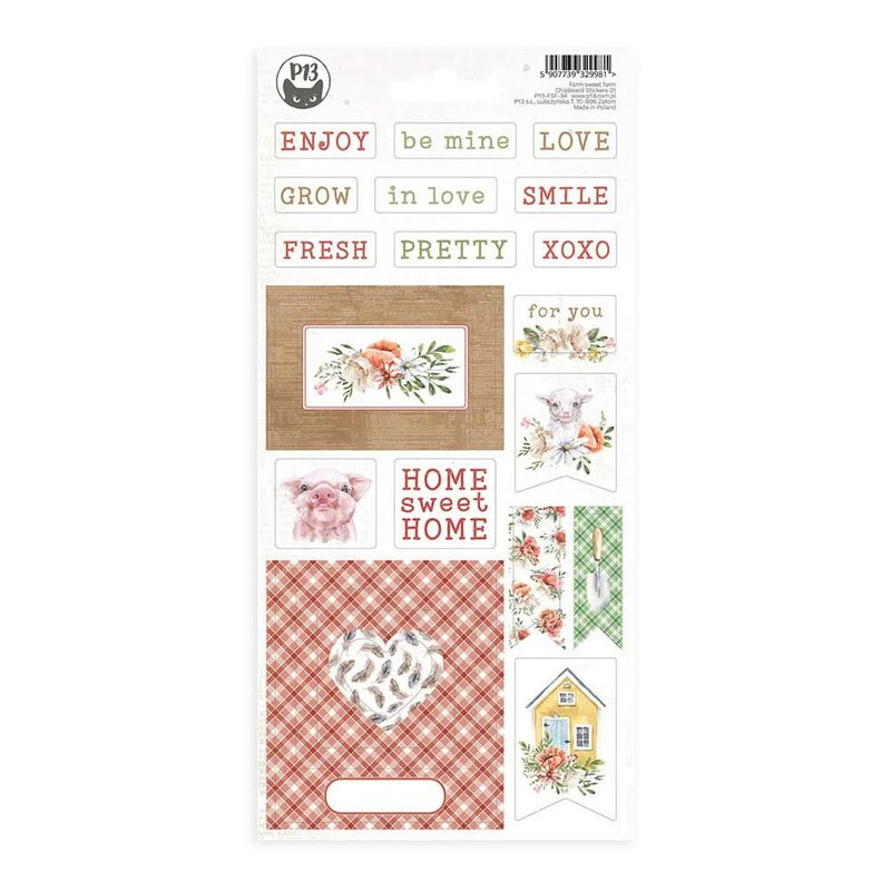 P13 Farm Sweet Farm Chipboard Stickers 4"X8"