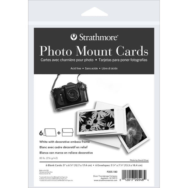 Strathmore Cards & Envelopes 5"X6.875" 6 pack  White Photo Mount W/Emboss Frame