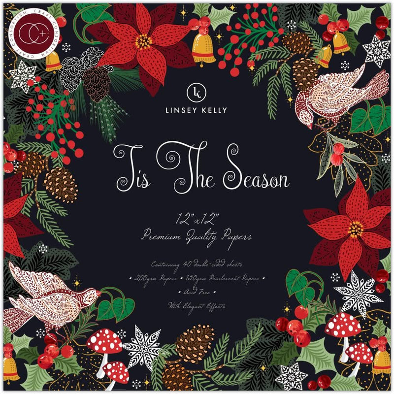Craft Consortium Double-Sided Paper Pad 12"x 12" 40 Pack, 20 Designs - Tis The Season^
