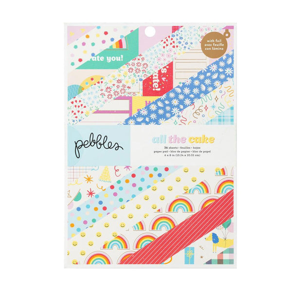 Pebbles All The Cake Single-Sided Paper Pad 6"x 8" 18/Pkg w/Gold Foil