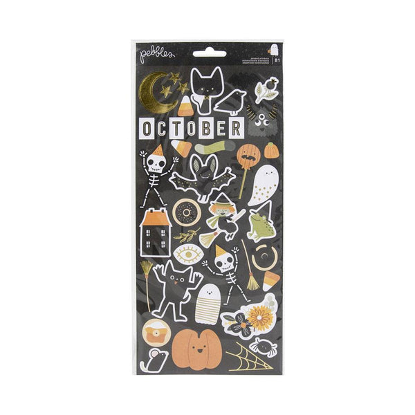 Pebbles Spoooky Cardstock Stickers 6"X12" 81 pack - Icons W/Foil Accents