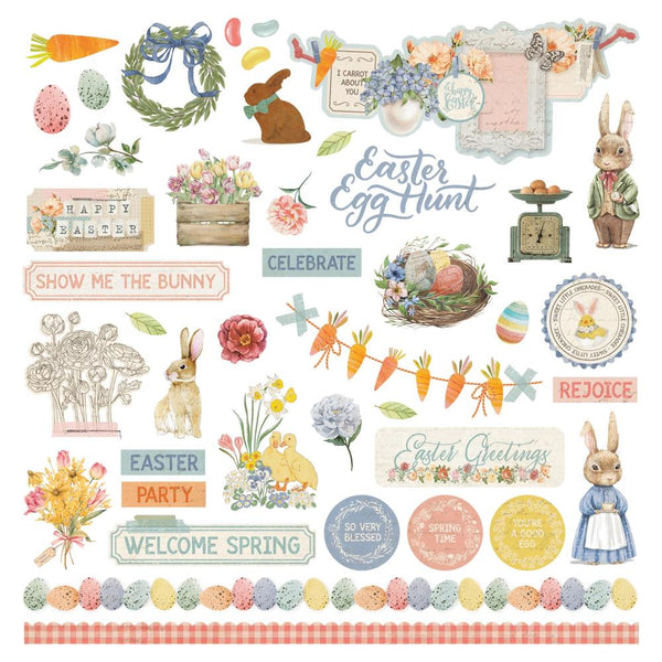 PhotoPlay Bunnies & Blooms Stickers 12"X12" Elements*