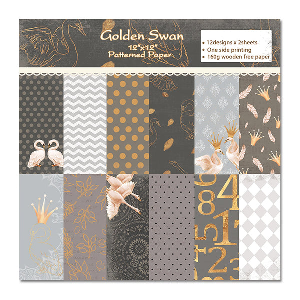 Poppy Crafts 12"x12" Paper Pack #21 - Golden Swan