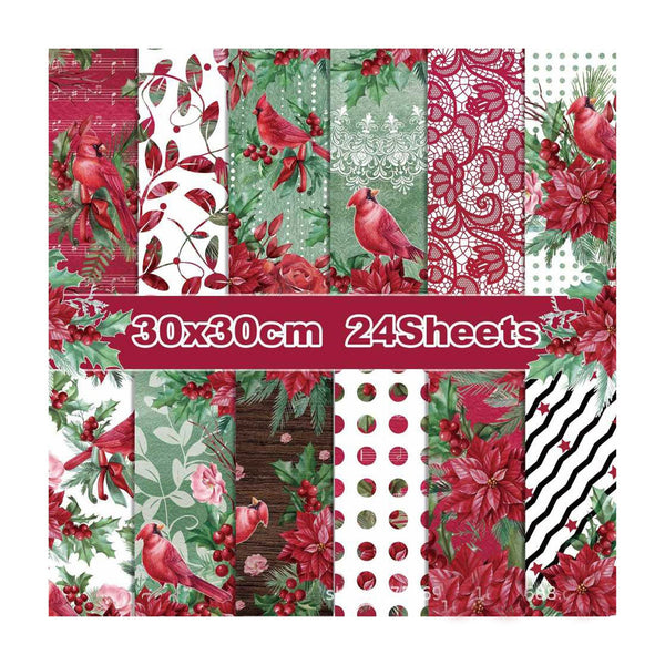 Poppy Crafts 12"x12" Christmas Collection Paper Pack #55 - Poinsettia & Holly