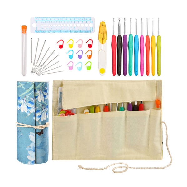 Poppy Crafts Crochet Hook Set & Accessories - Blue Floral