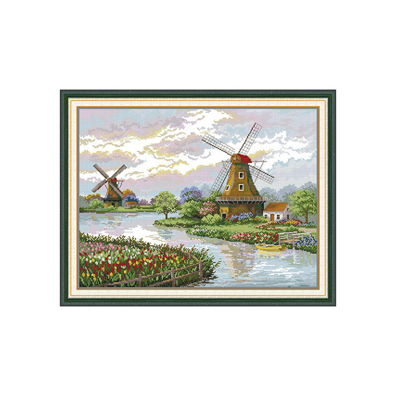 Poppy Crafts Cross-Stitch Kit - Dutch Windmills