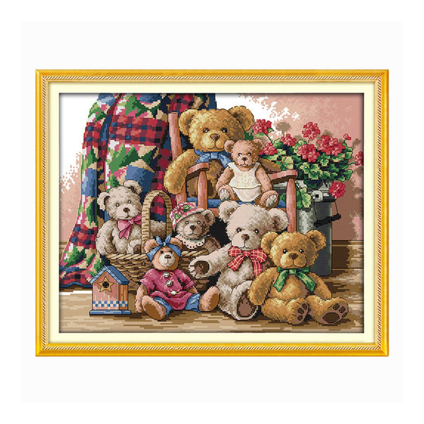 Poppy Crafts Cross-Stitch Kit - Bear Family