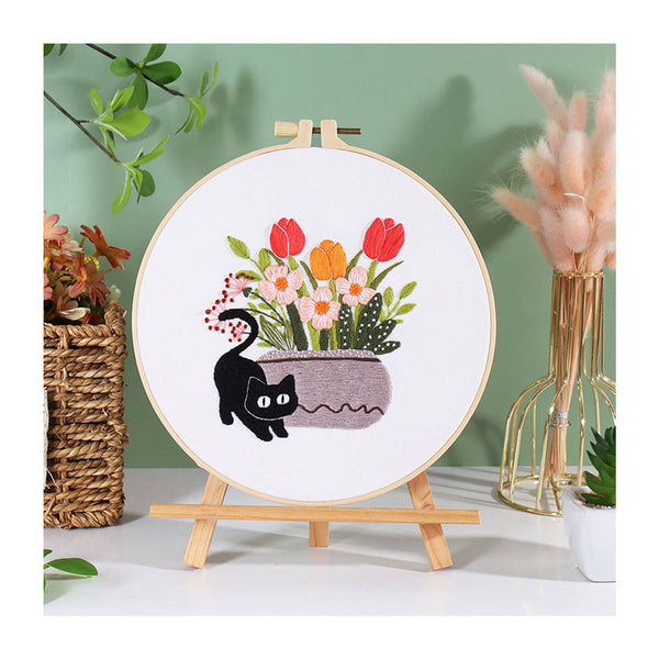 Poppy Crafts Embroidery Kit #58 - Black Cat & Tulips