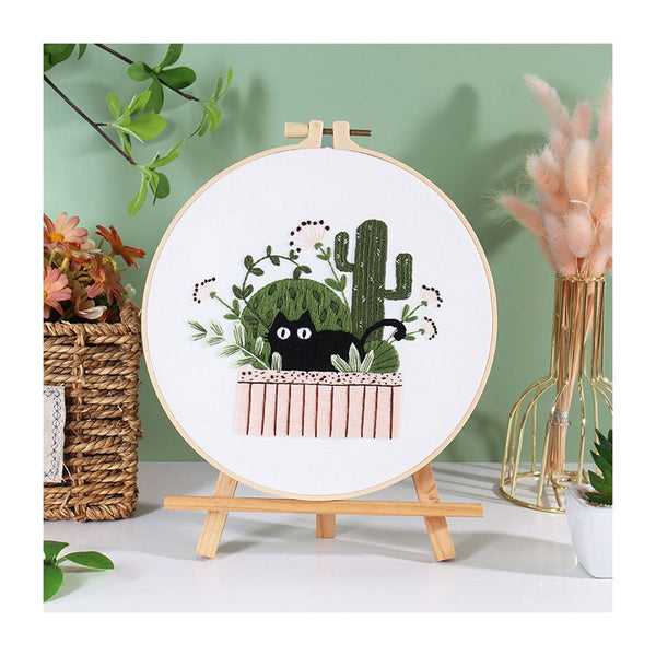 Poppy Crafts Embroidery Kit #59 - Black Cat & Cacti