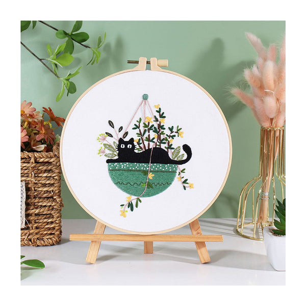 Poppy Crafts Embroidery Kit #60 - Black Cat & Flower Basket